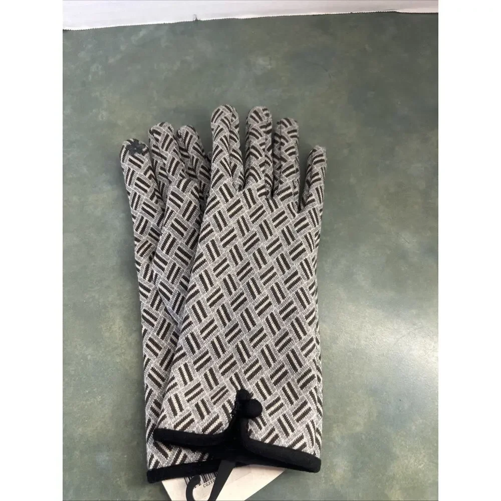 Fadivo New York Womens Touchscreen Gloves Gray Black Fleece Lined New Geometric